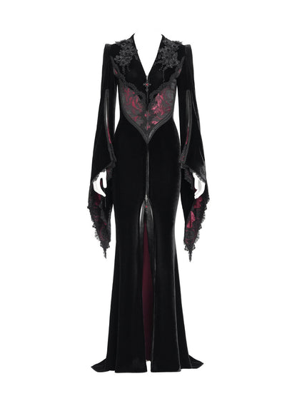 Split-Sleeve Velvet Long Coat - DF08AB