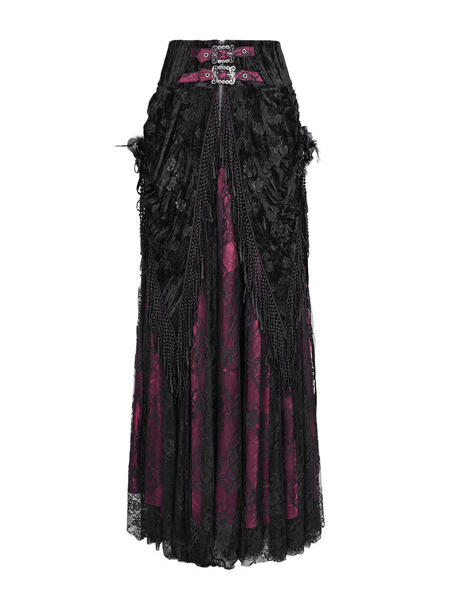 Rose-Embossed Fringe Skirt - DF07ER
