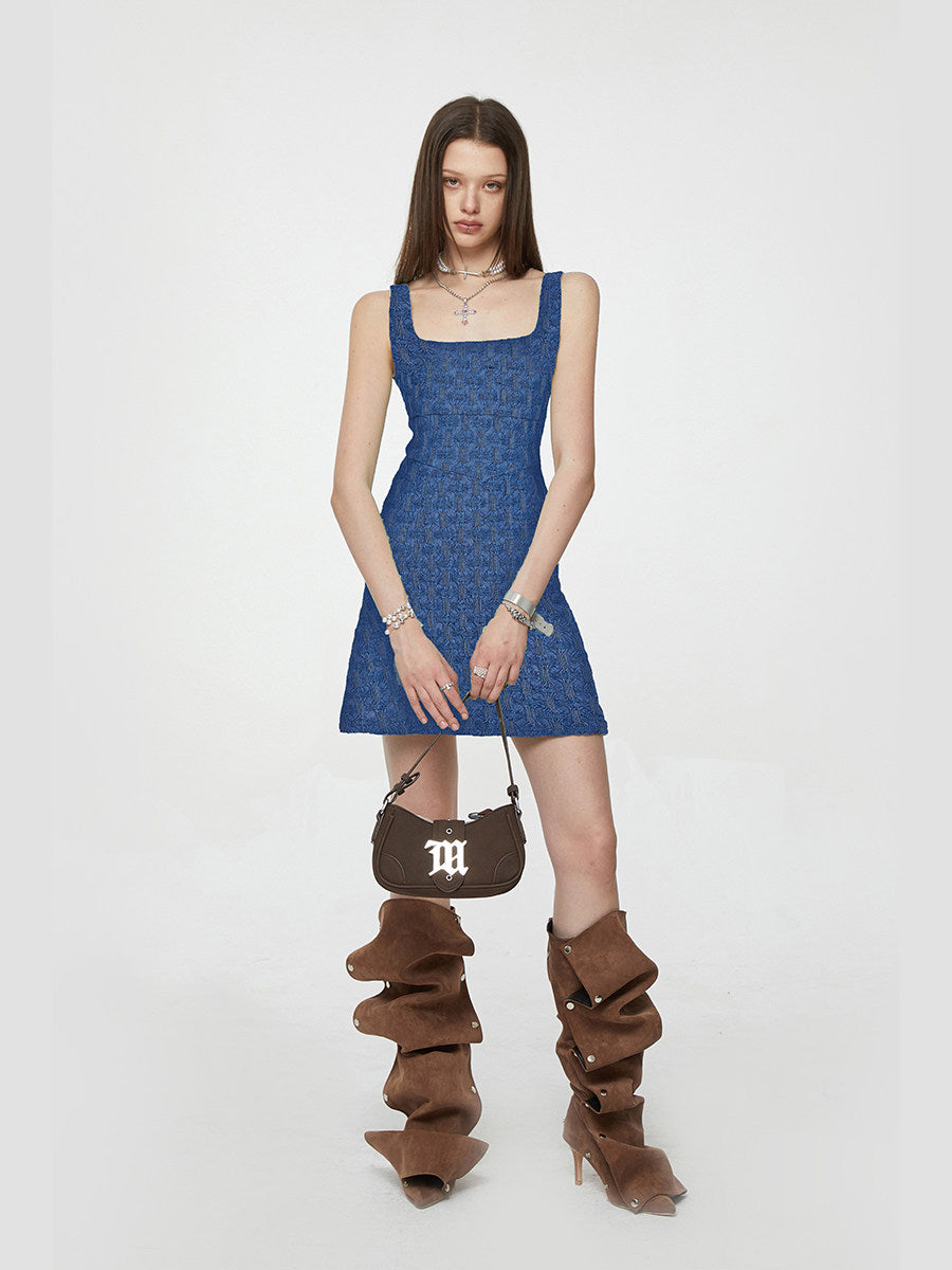 Textured Blue Mini Dress