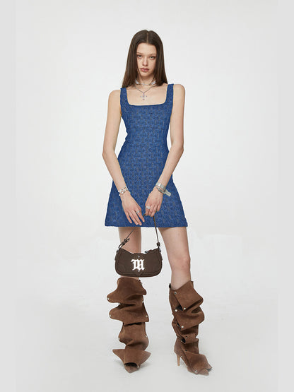 Textured Blue Mini Dress