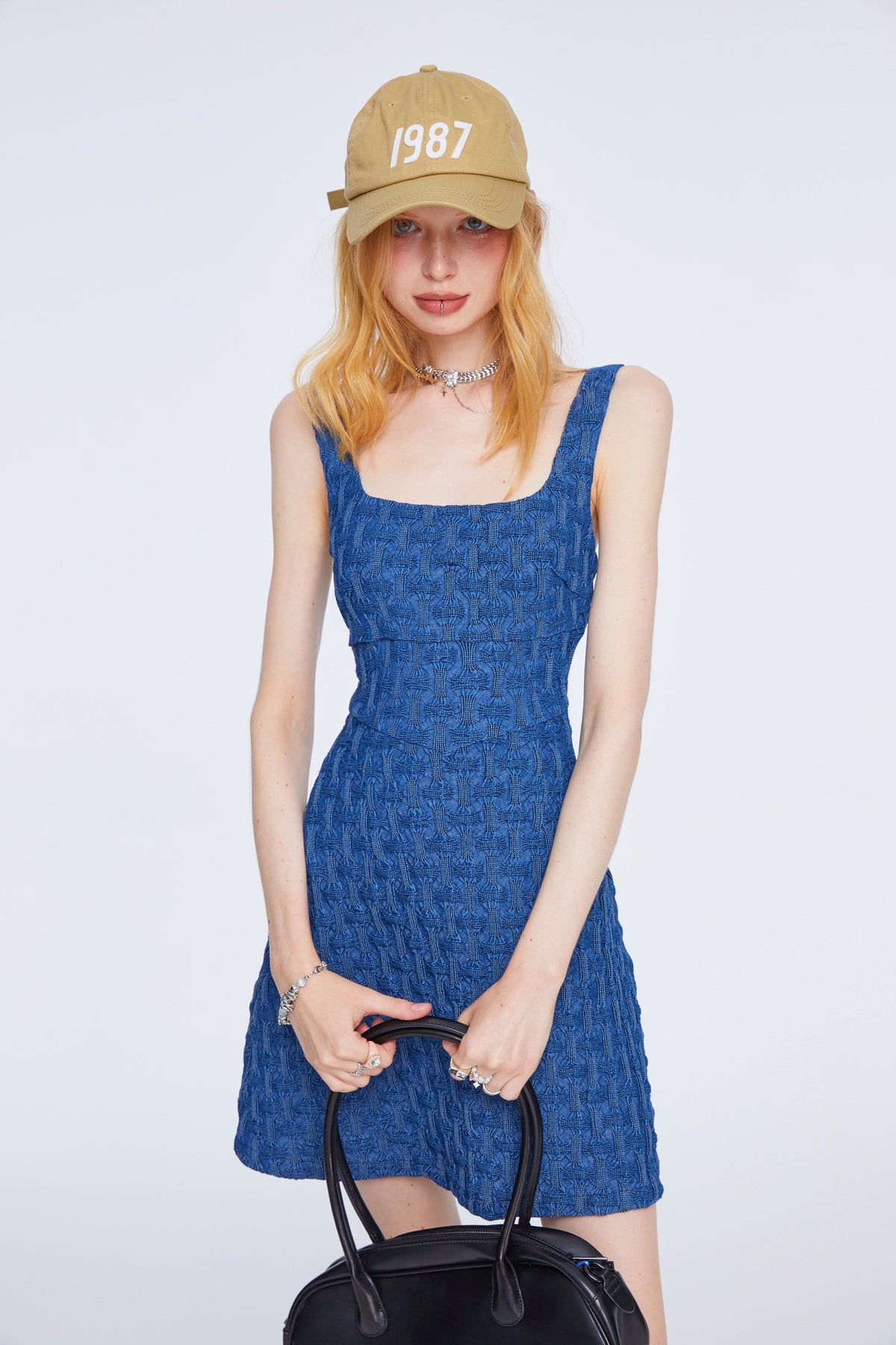 Textured Blue Mini Dress