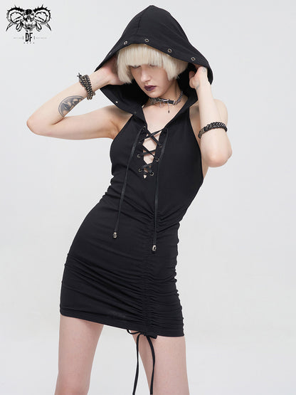Hooded Lace-Up Mini Dress - DF13EU