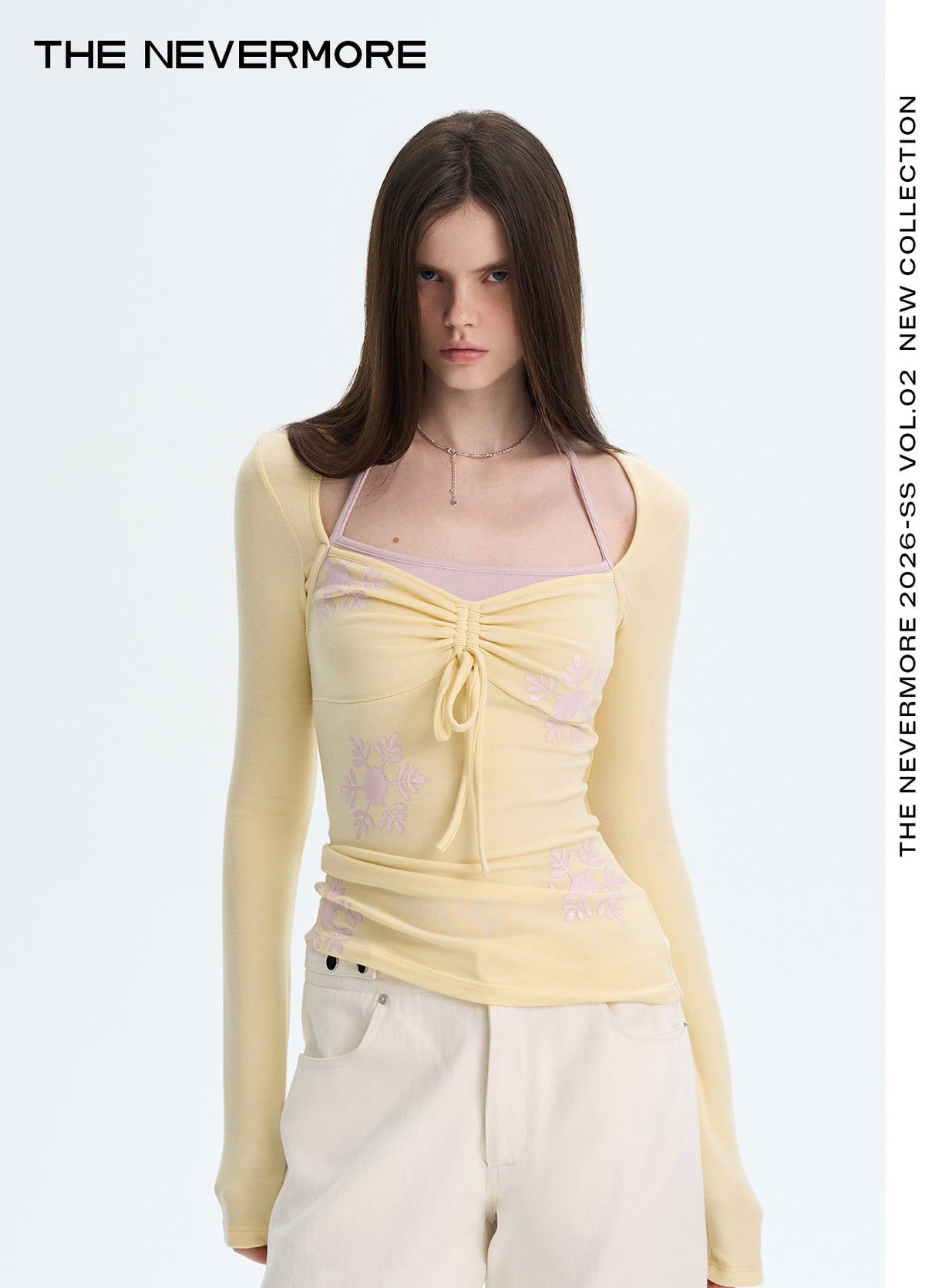 Ruched Tie-Front Long-Sleeve Top
