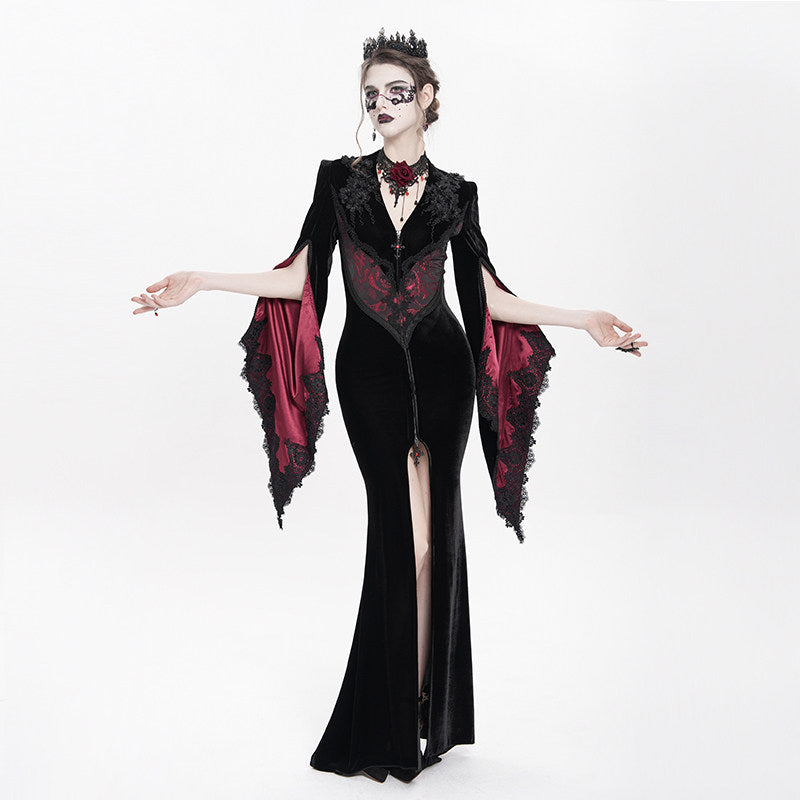 Split-Sleeve Velvet Long Coat - DF08AB
