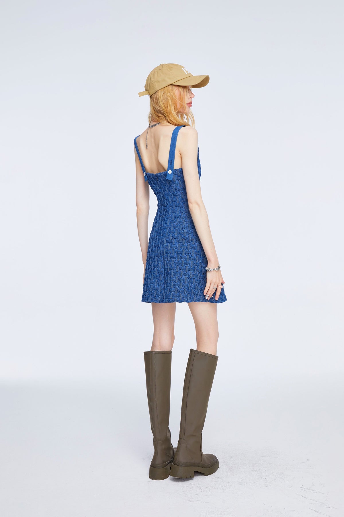 Textured Blue Mini Dress