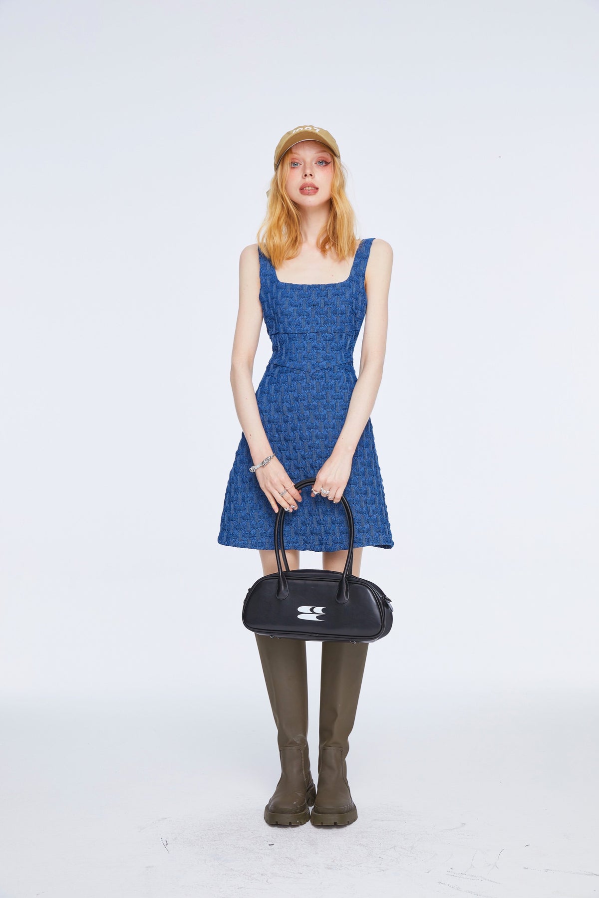 Textured Blue Mini Dress