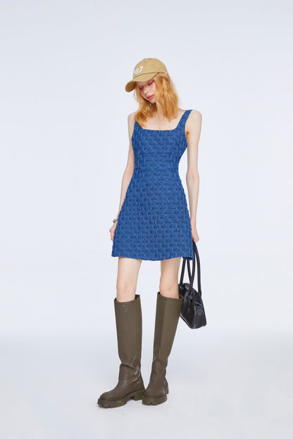 Textured Blue Mini Dress