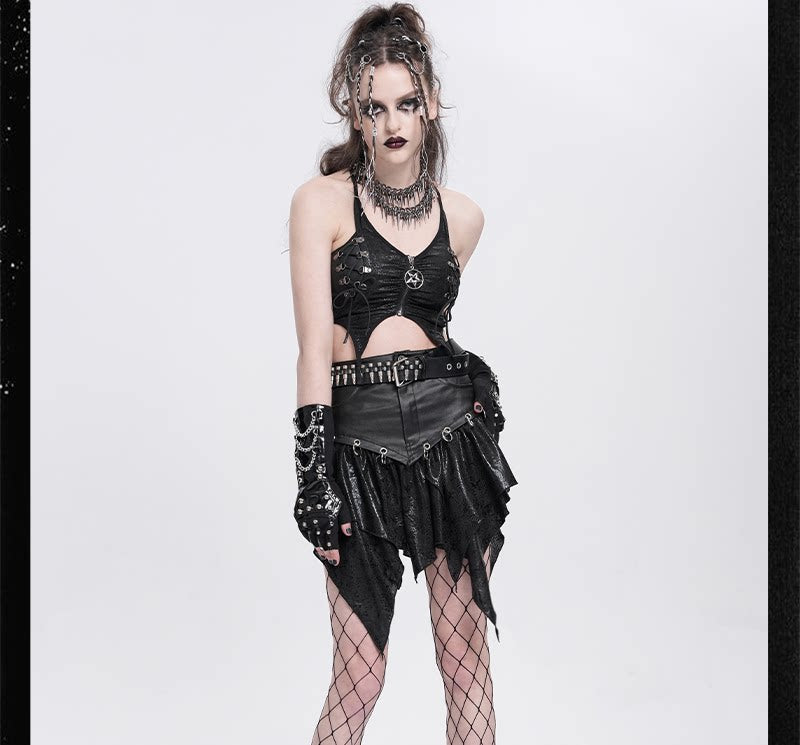 Faux-Leather Ruffled Mini Skirt - DF16HK