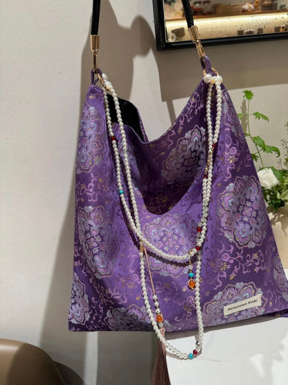 [Chinoiserie] Luxury Purple Beaded Tassel Silk Bag