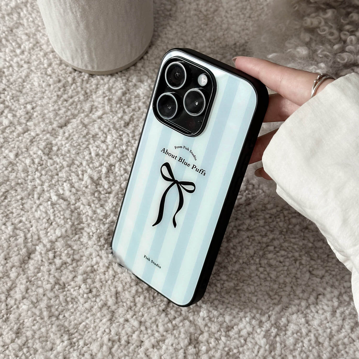 Blue Stripe & Black Bow Phone Case-FI025AC | Acrylic Phone Case | Three Fleas