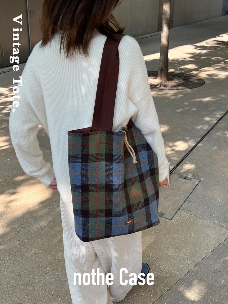 Blue Green Plaid Wool Shoulder Bag