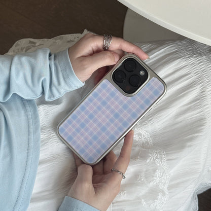 Pastel Blue & Pink Plaid Phone Case-FI010AC | Acrylic Phone Case | Three Fleas