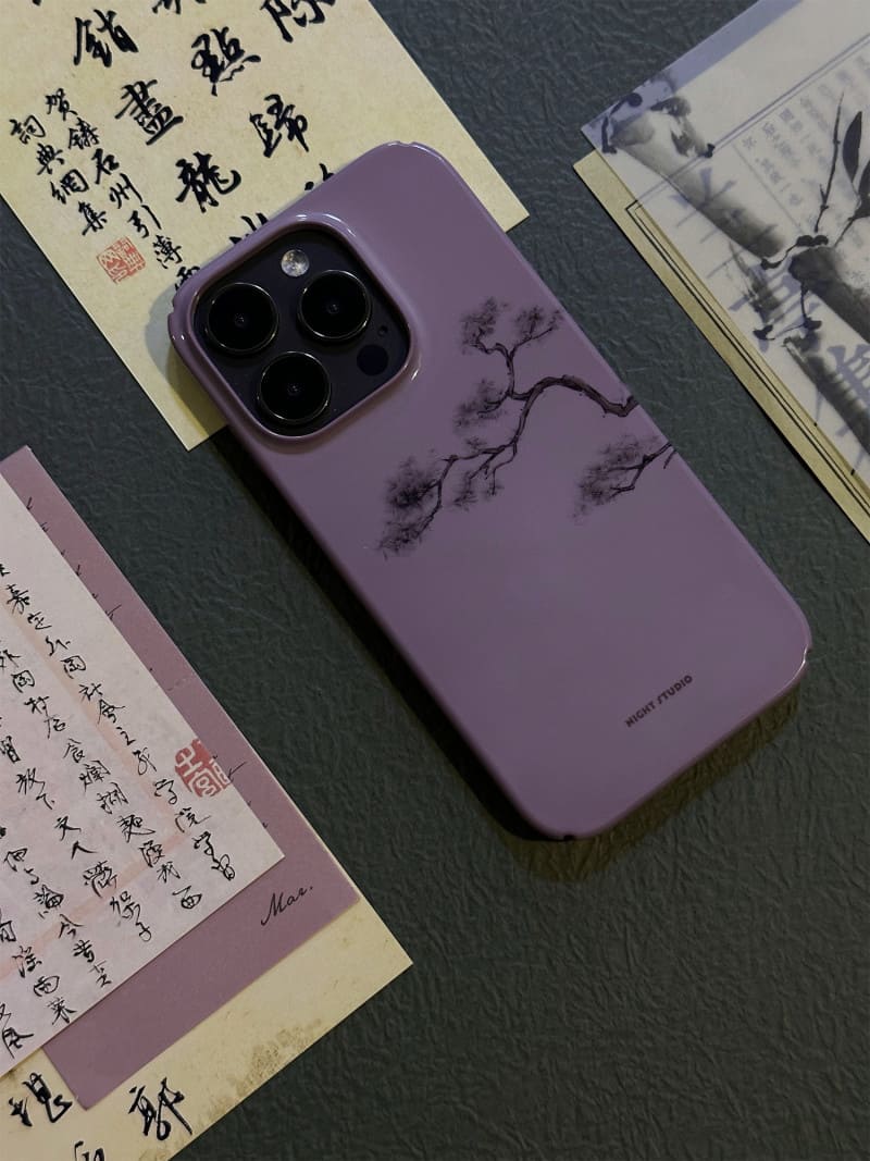 「Chinoiserie」Purple Pine Chinese Brush Painting Phone Case