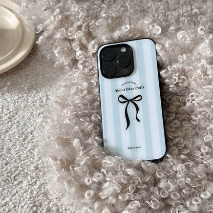 Blue Stripe & Black Bow Phone Case-FI025AC | Acrylic Phone Case | Three Fleas