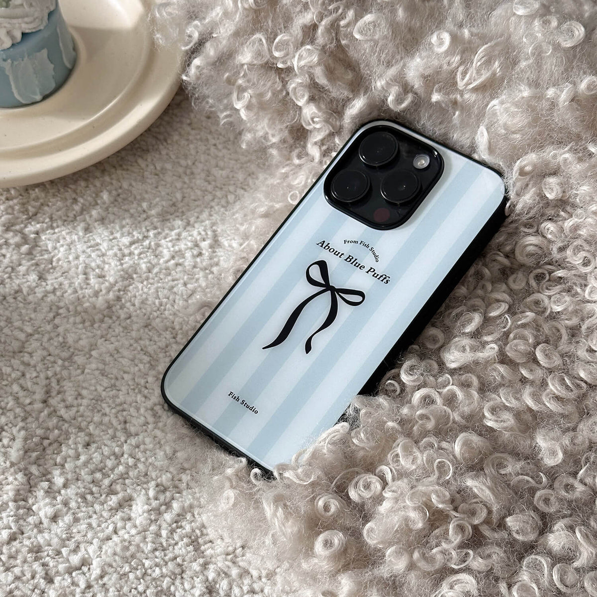 Blue Stripe & Black Bow Phone Case-FI025AC | Acrylic Phone Case | Three Fleas