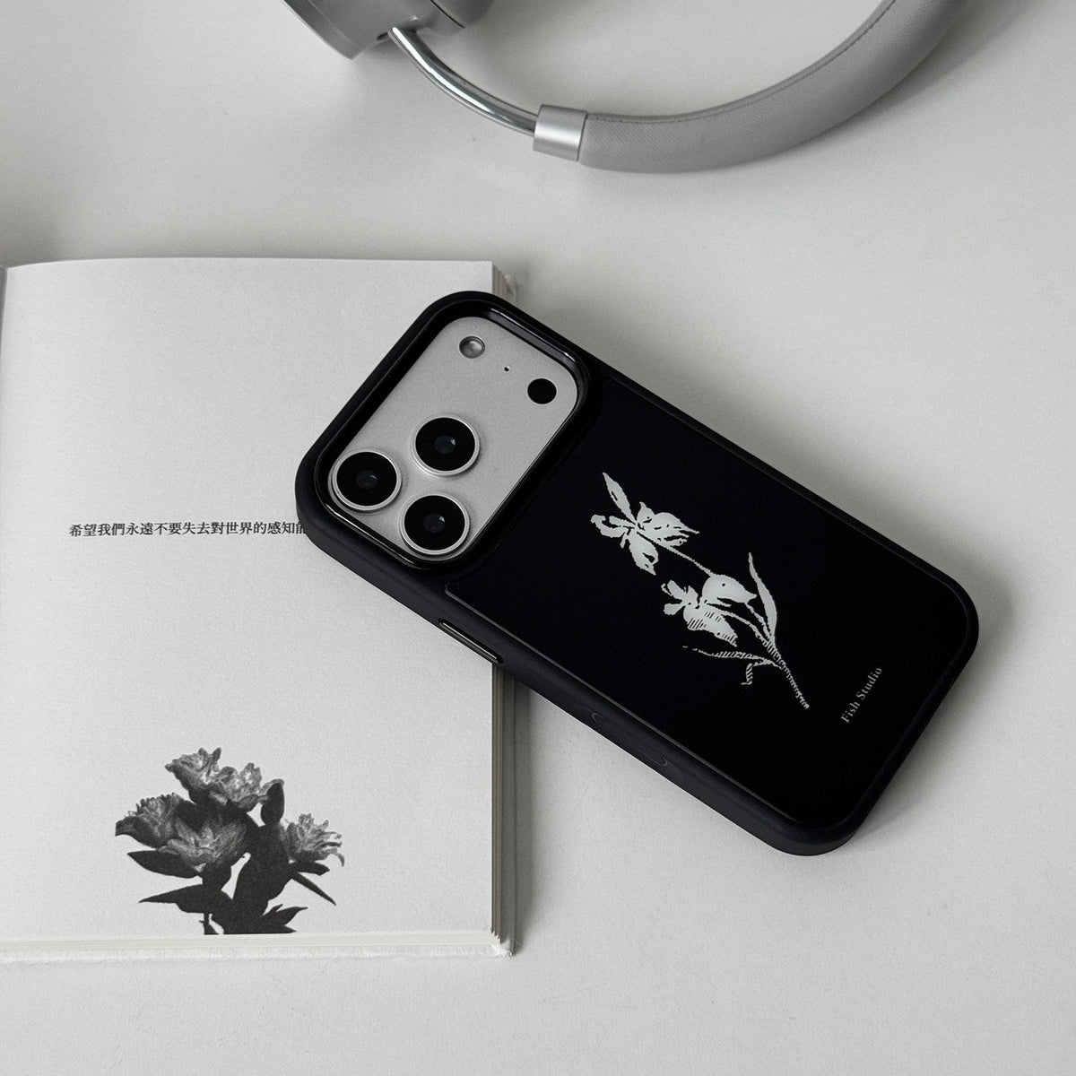 Midnight White Iris Phone Case-FI001AC | Acrylic Phone Case | Three Fleas