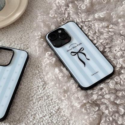 Blue Stripe & Black Bow Phone Case-FI025AC | Acrylic Phone Case | Three Fleas