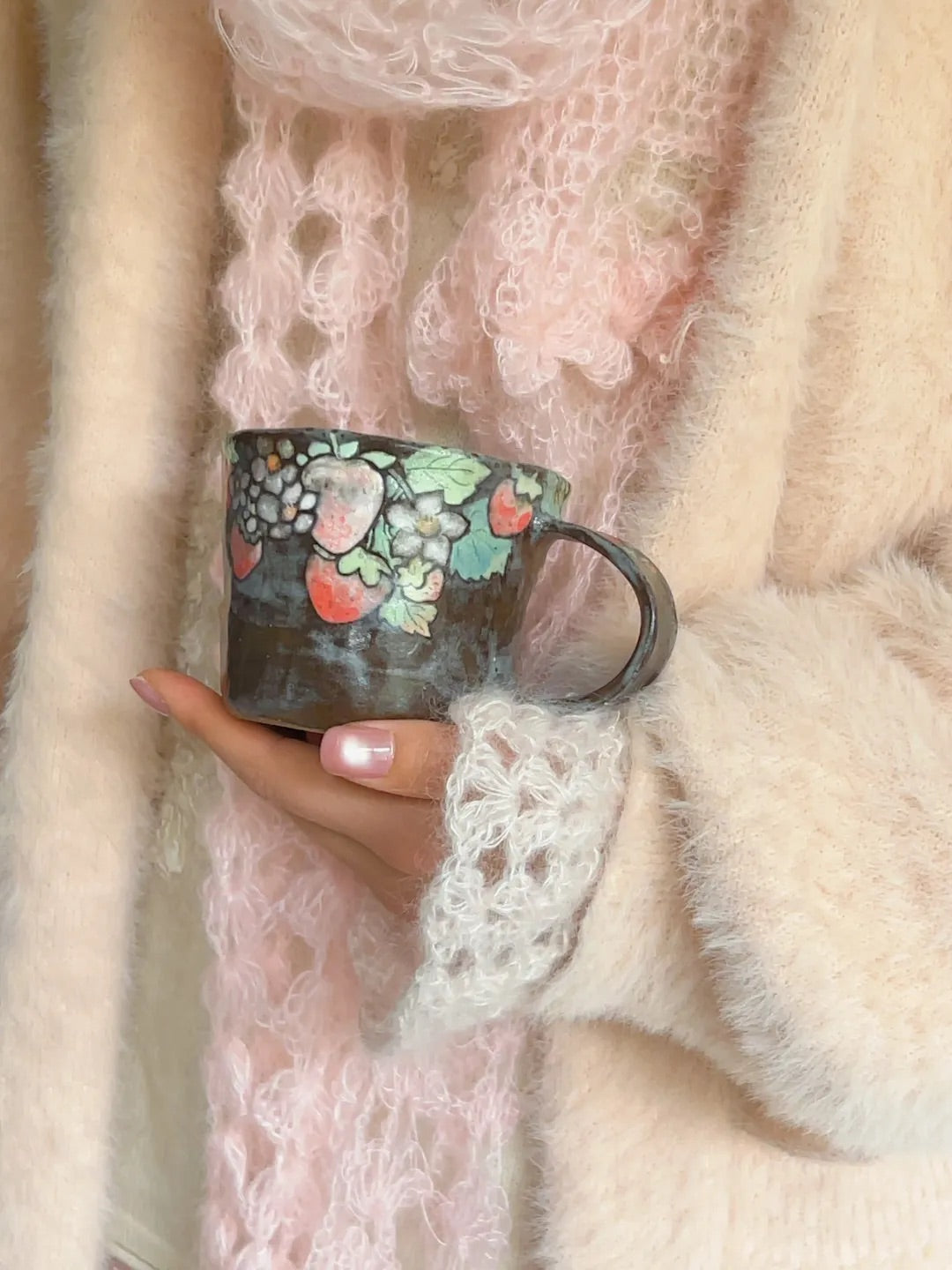 Strawberry Bunny Hand-Painted Ceramic Plate | Mug/Cup | Three Fleas