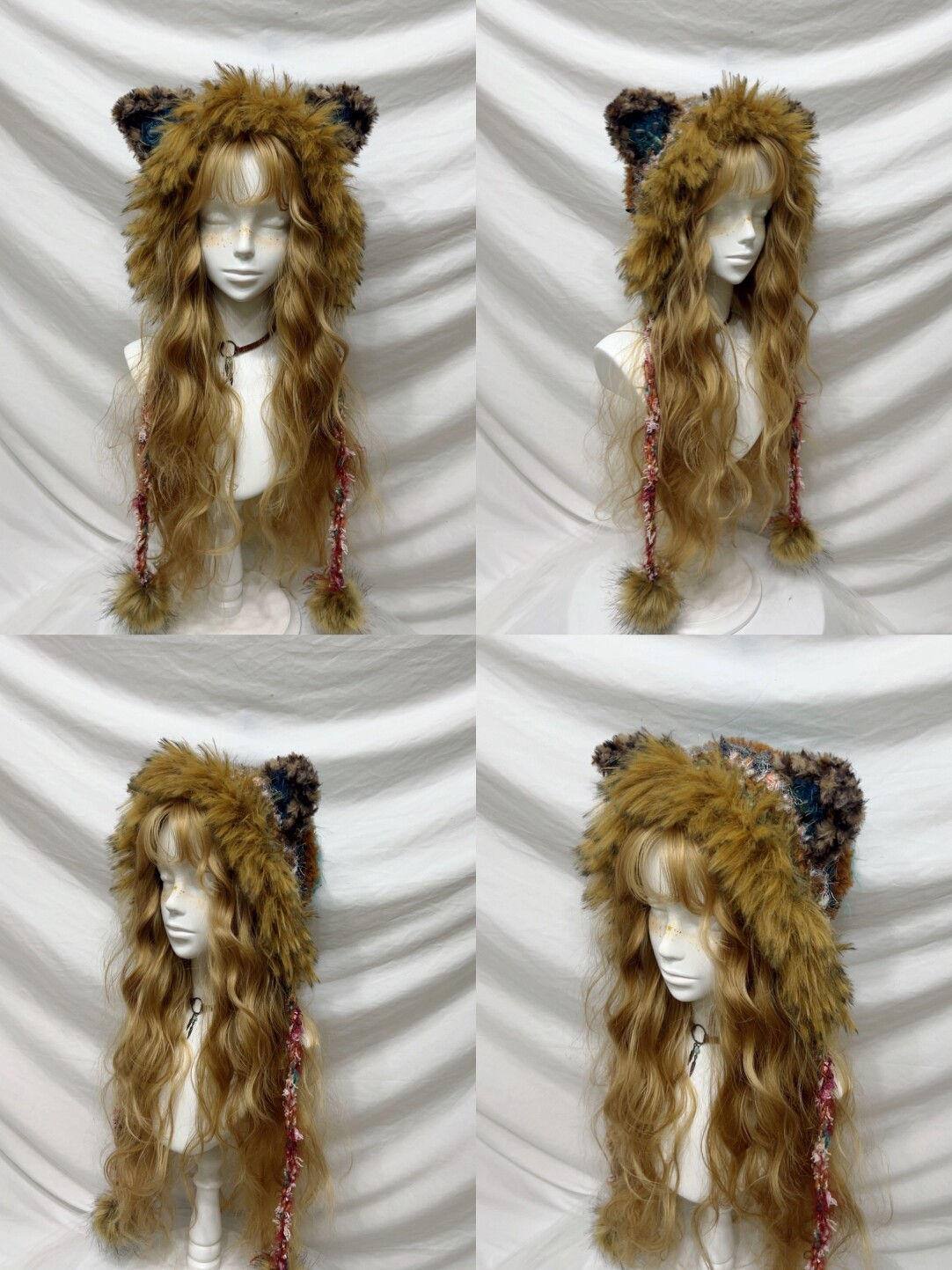 Plush Animal Ear Pom-Pom Crochet Hat