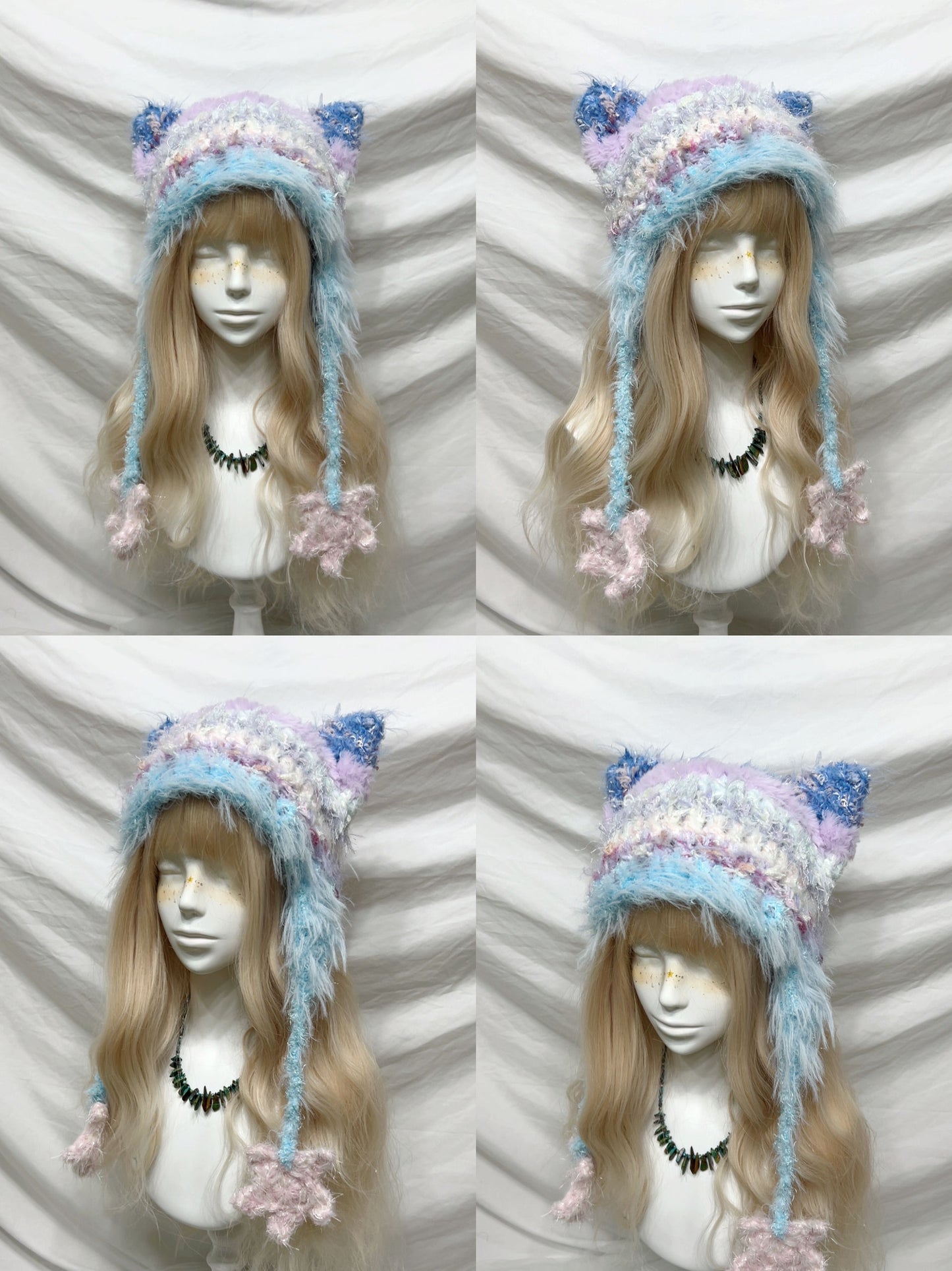 Plush Animal Ear Pom-Pom Crochet Hat