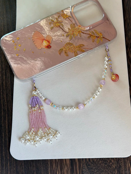 Lavender Tassel Beaded Pendant With Phone Case