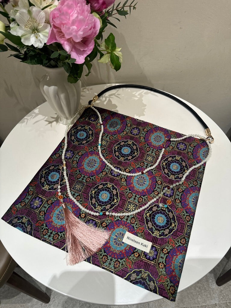 [Chinoiserie]Good Fortune Purple Beaded Tassel Silk Bag