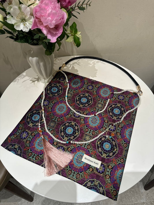 [Chinoiserie]Good Fortune Purple Beaded Tassel Silk Bag