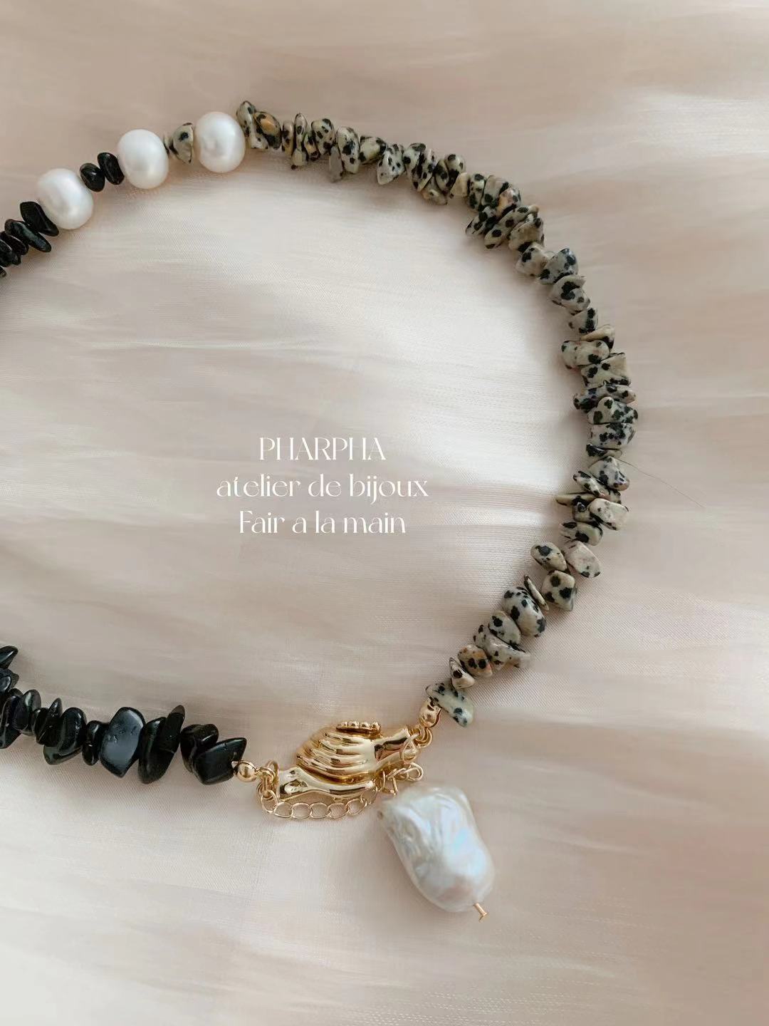 Pharpha Black Onyx Baroque Pearl Necklace