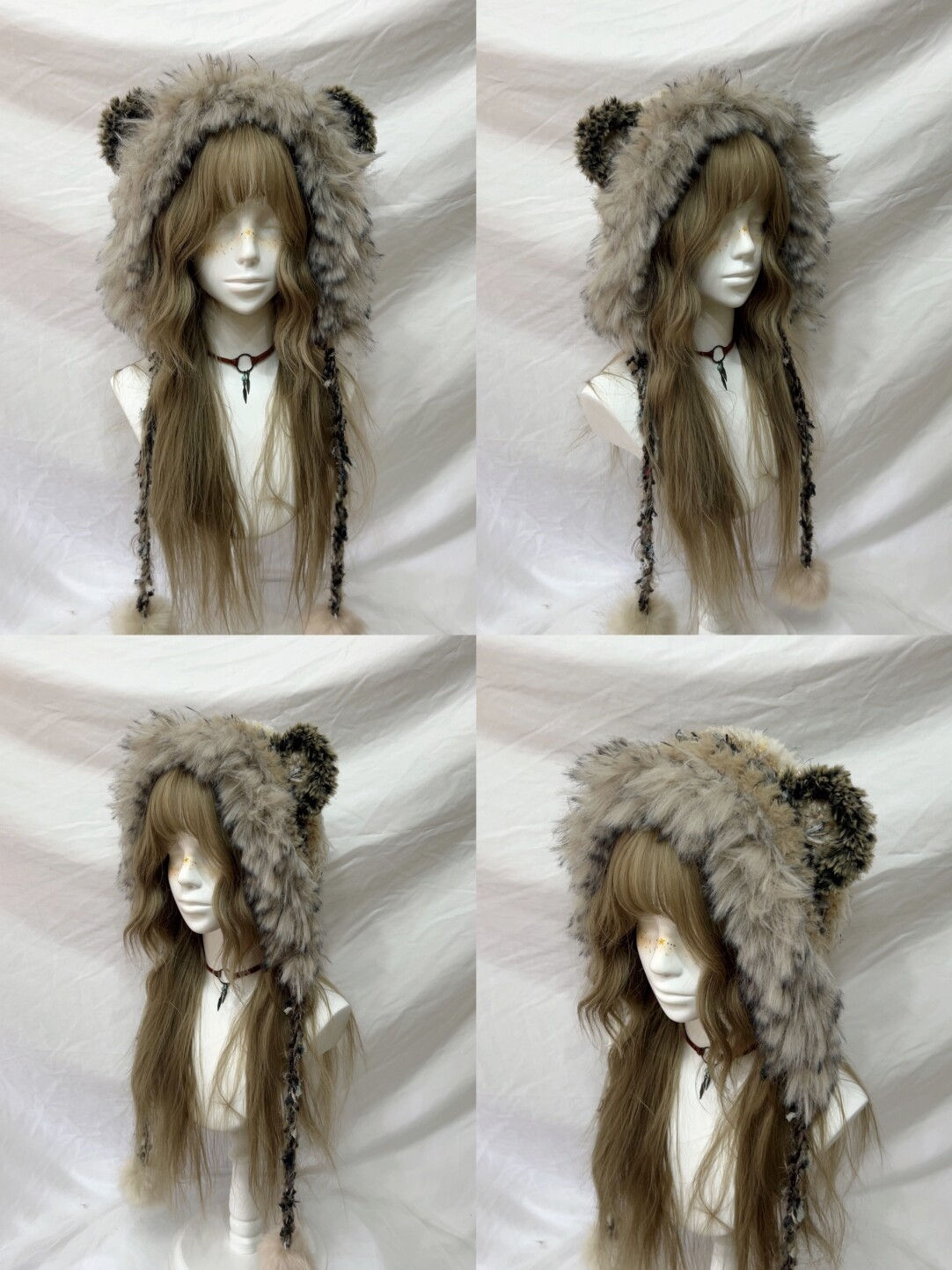 Plush Animal Ear Pom-Pom Crochet Hat