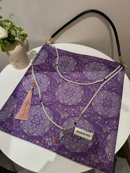 [Chinoiserie] Luxury Purple Beaded Tassel Silk Bag