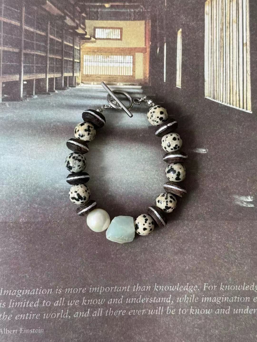 Pharpha Vintage Natural Stone Ebony Baroque Pearl Bracelet