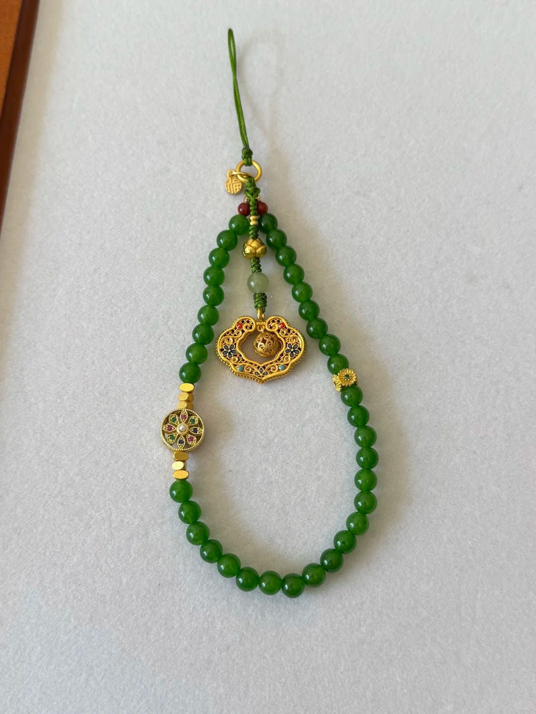 Chinoiserie Jade Beaded Phone Charm
