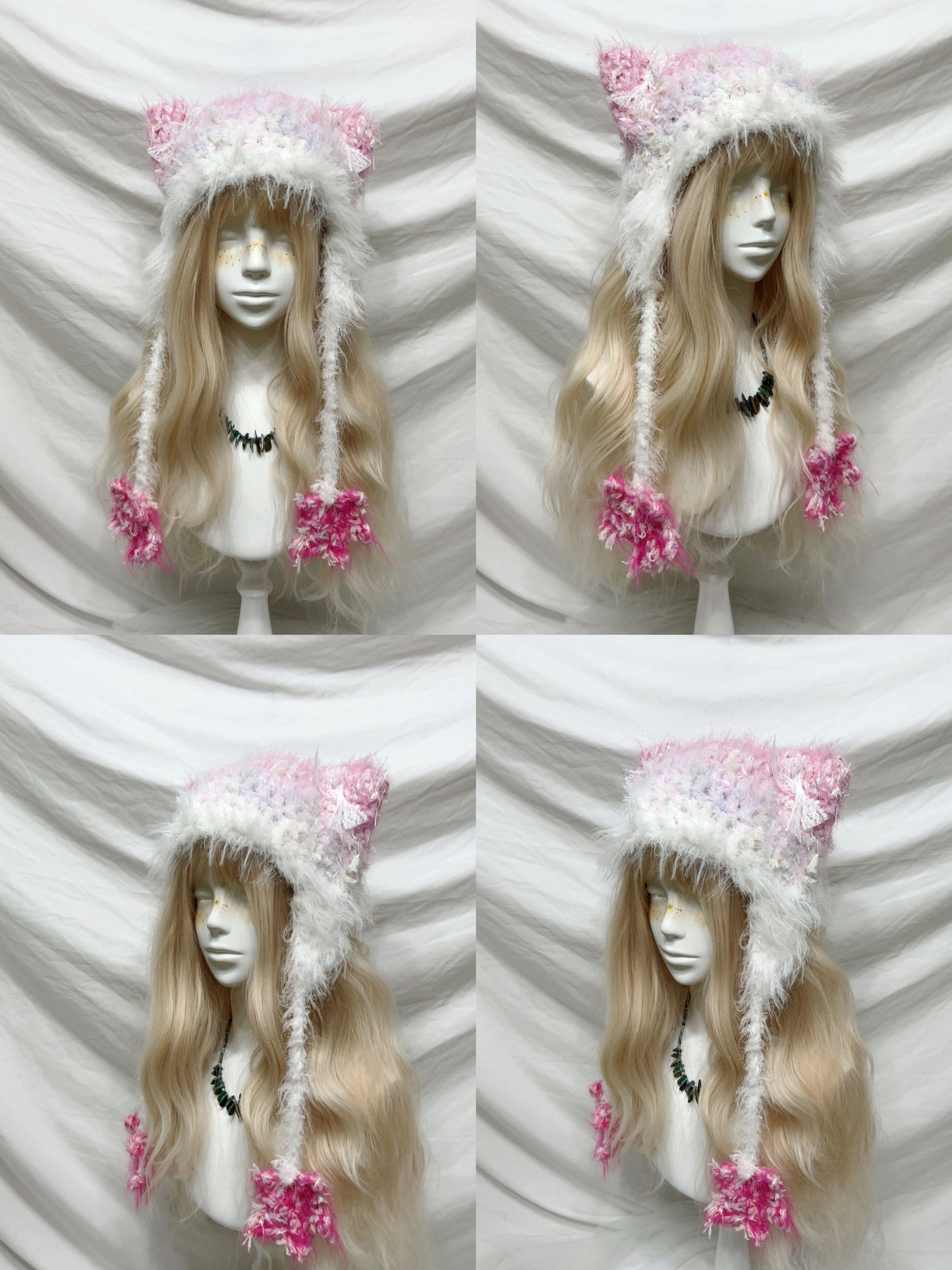 Plush Animal Ear Pom-Pom Crochet Hat