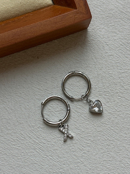 Letter Earrings,Single Heart + Single silver letter [Note letters],Lumivault.