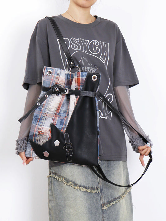 Retro Plaid PU Cat Backpack