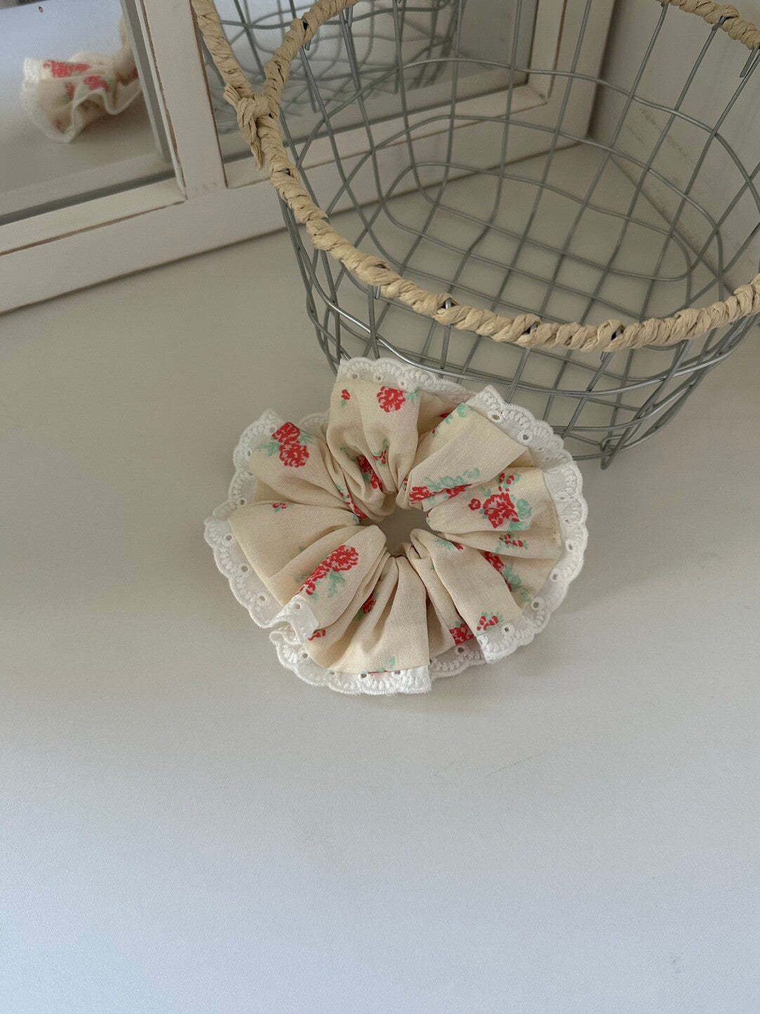 Vintage Rose Print Lace Scrunchie | other accessories | Three Fleas