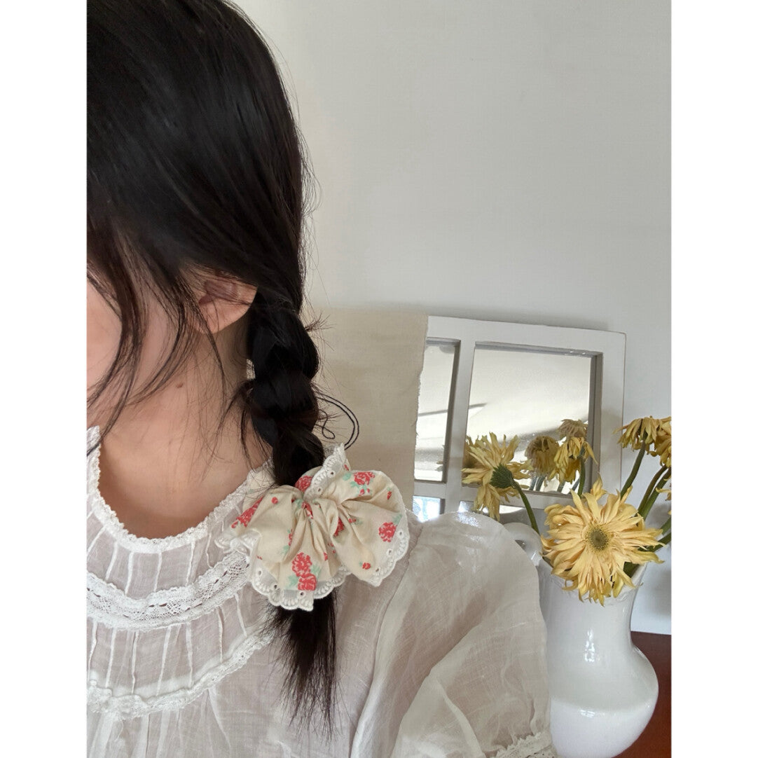 Vintage Rose Print Lace Scrunchie | other accessories | Three Fleas