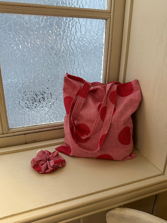 Red Polka Dot Tote Bag & Scrunchie Set | bag | Three Fleas