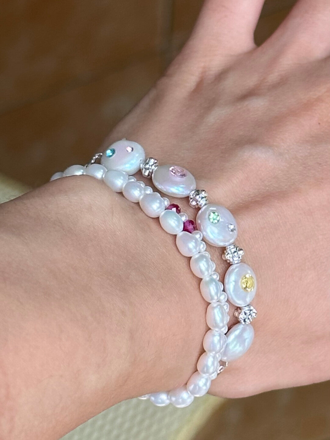 Rainbow Candy Story Zircon Baroque Pearl Bracelet