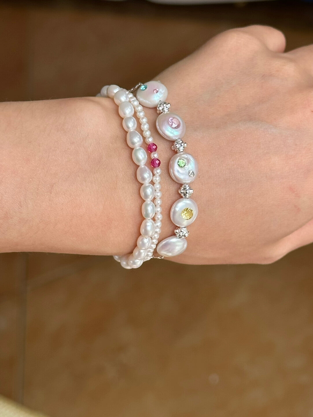 Rainbow Candy Story Zircon Baroque Pearl Bracelet