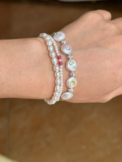 Rainbow Candy Story Zircon Baroque Pearl Bracelet