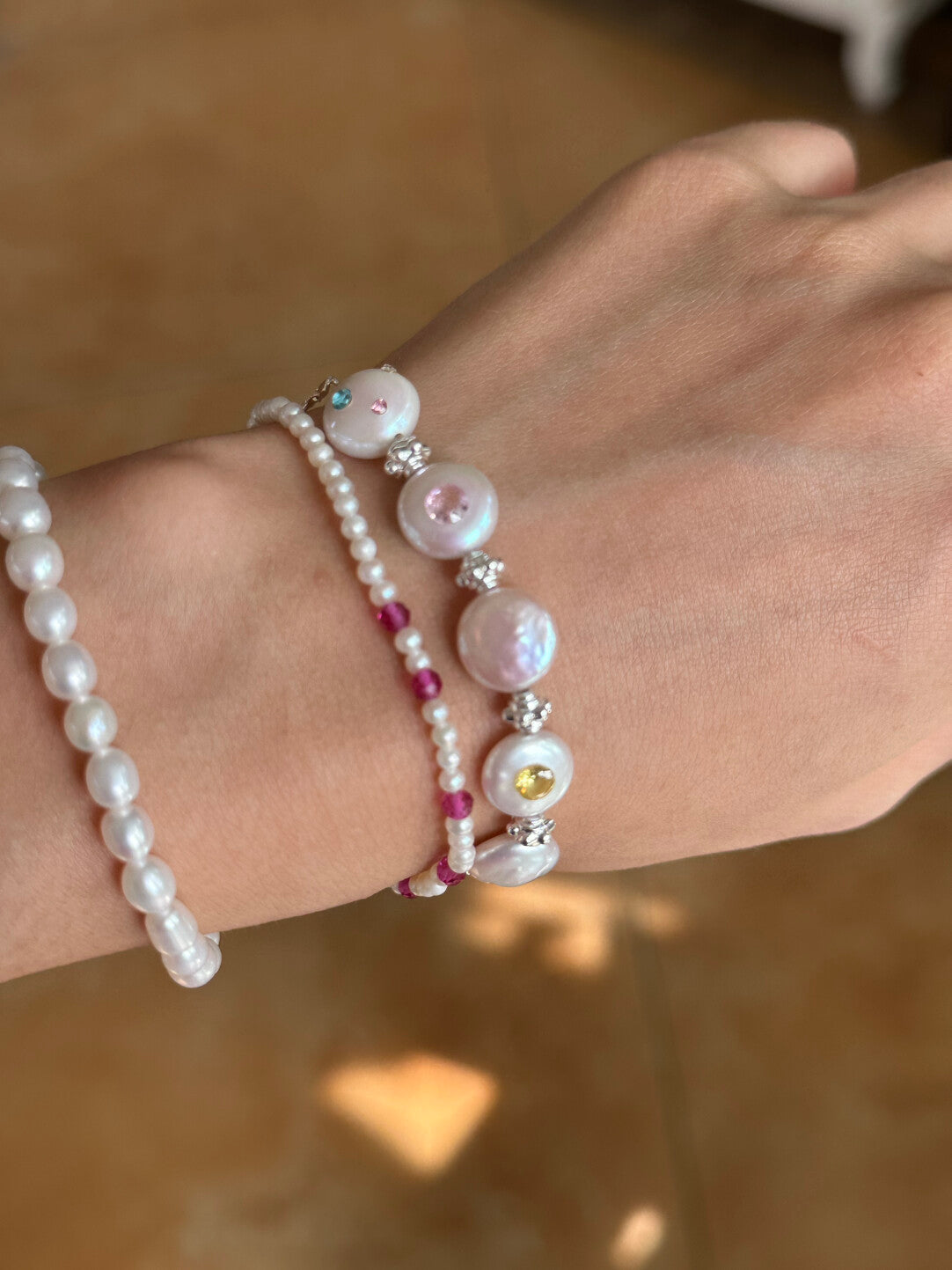 Rainbow Candy Story Zircon Baroque Pearl Bracelet