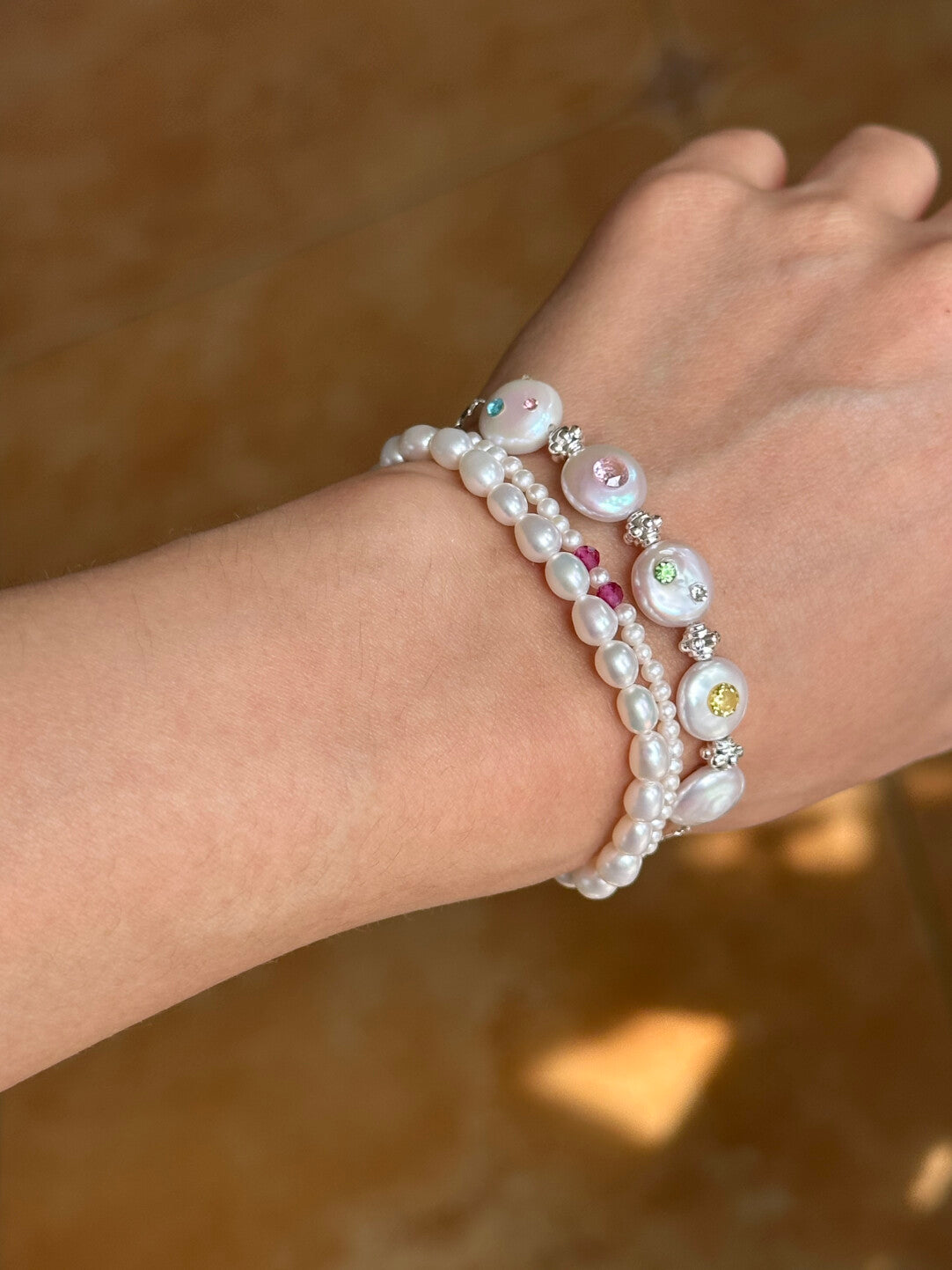 Rainbow Candy Story Zircon Baroque Pearl Bracelet