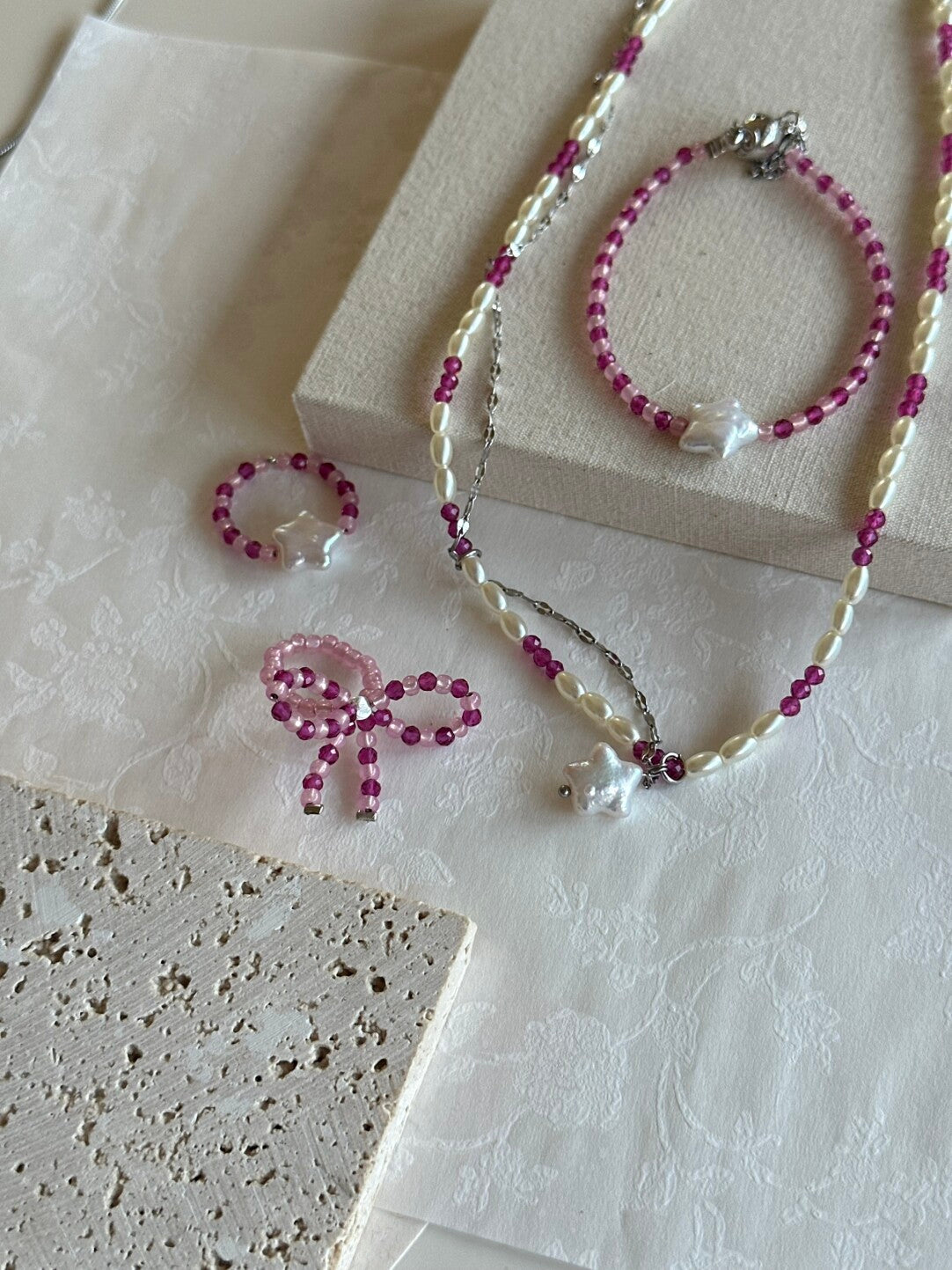 Ruby Stars Baroque Pearl Beaded Necklace