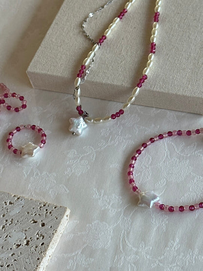Ruby Stars Baroque Pearl Beaded Necklace