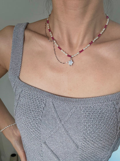 Ruby Stars Baroque Pearl Beaded Necklace