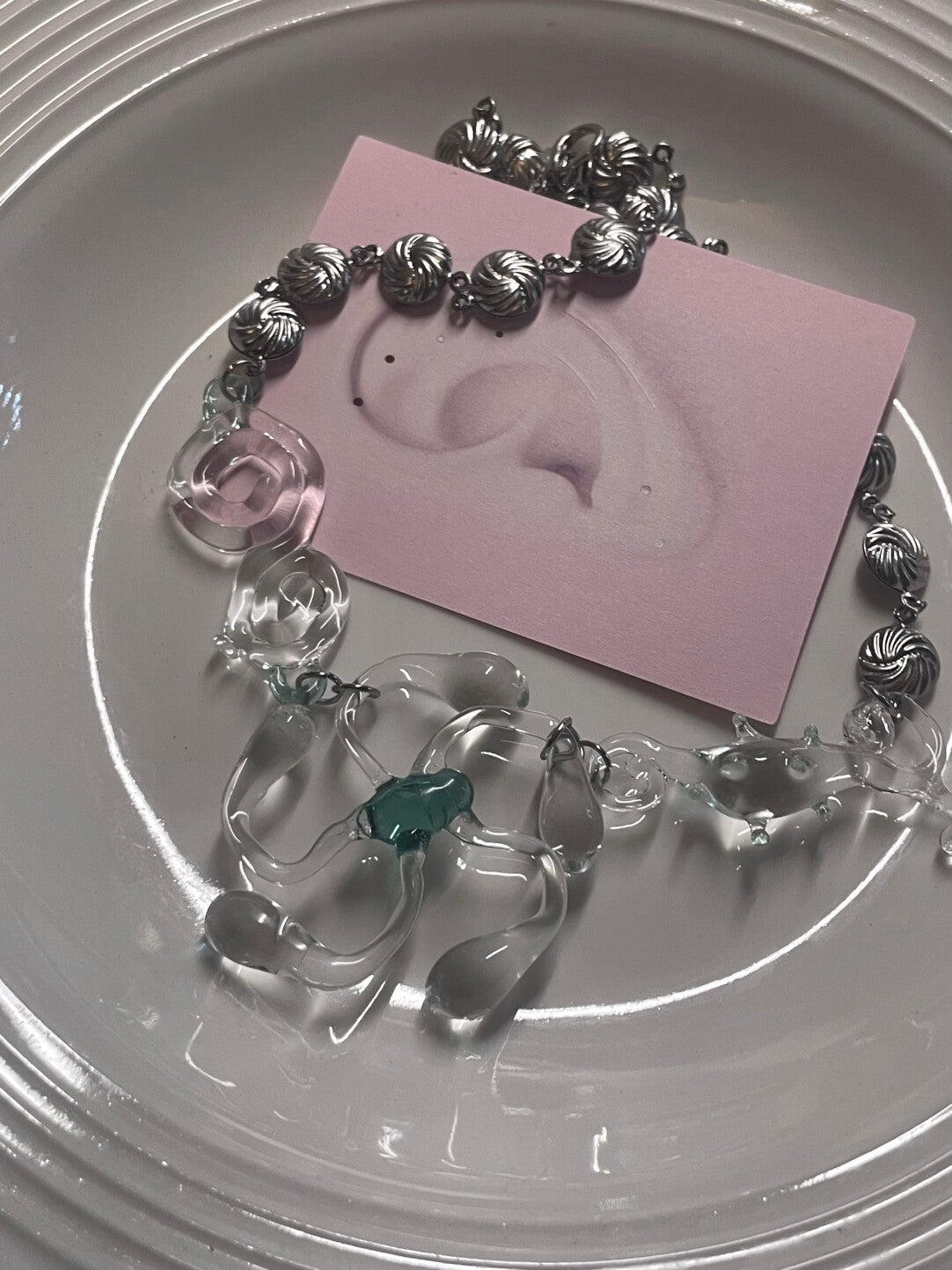 Artistic Spiral Glass & Titanium Steel Bead Necklace | necklace | Three Fleas