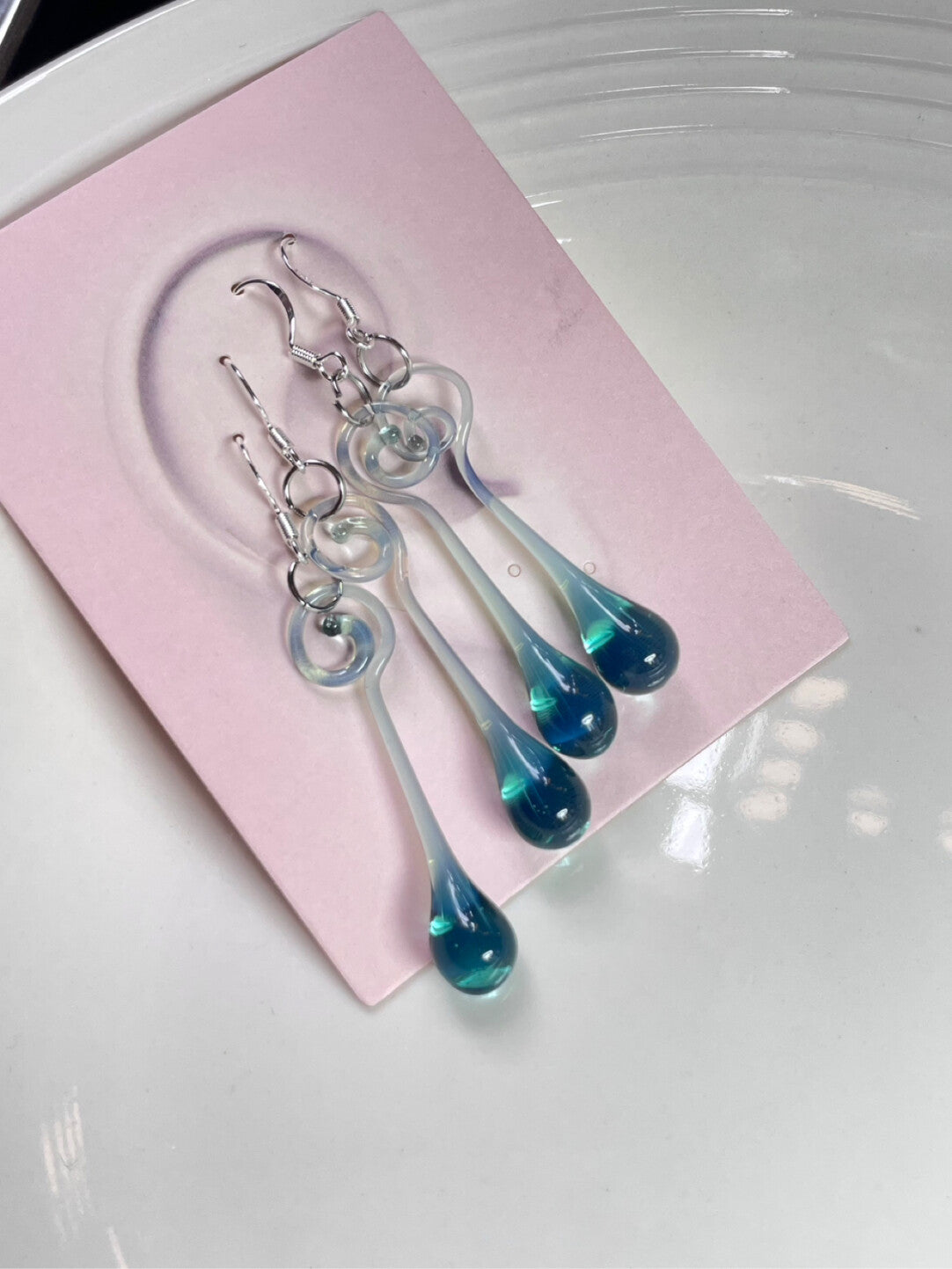 Handmade Glass Spiral Teardrop Earrings | earrings | Three Fleas