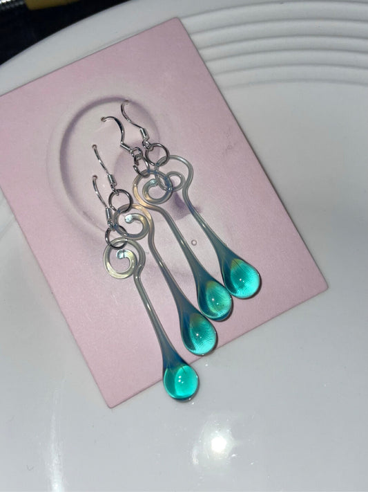 Handmade Glass Spiral Teardrop Earrings | earrings | Three Fleas