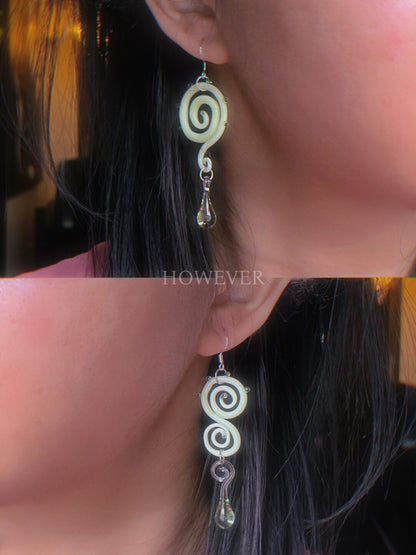 Asymmetrical Lime Green Spiral Glass Earrings | earrings | Three Fleas